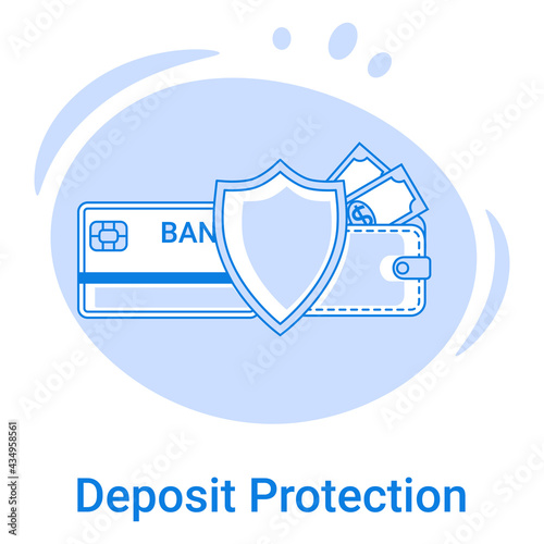 The Deposit Protection icon.Protection of monetary deposits and protection of the depositor's personal data.Vector illustration of a thin line icon on a blue background.