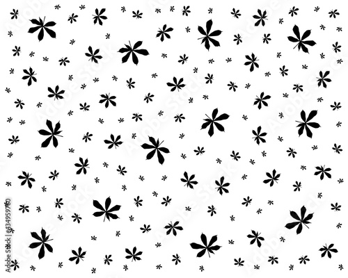 Seamless pattern with black silhouettes of marijuana leaf on a white background
