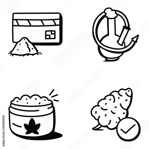 Set of Cannabis Addiction Hand Drawn Icons


