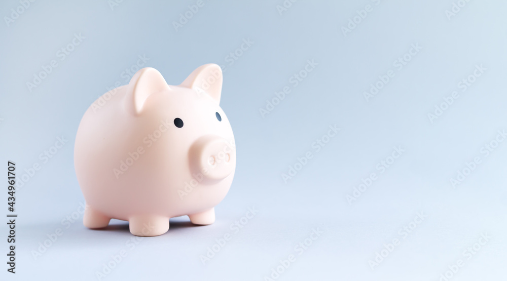 Pink piggy bank saving money concept