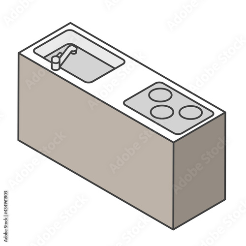 ペニンシュラキッチンのアイソメイラスト素材