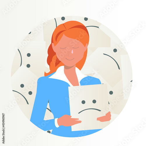 The concept of mental disorder, split personality, bad mood, mask on the face. Vector