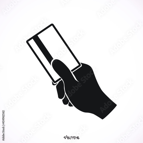 Female hand with a blank card isolated on white background.