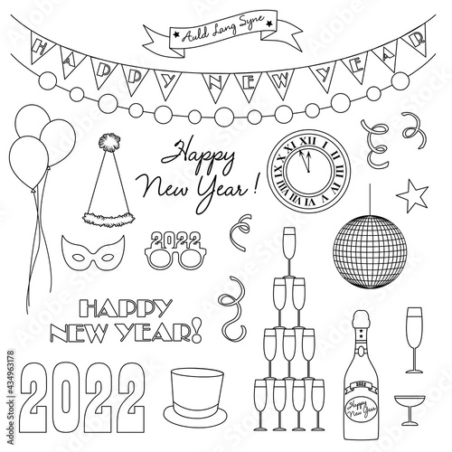 Canvas Print new years eve 2022 black outline digital stamps