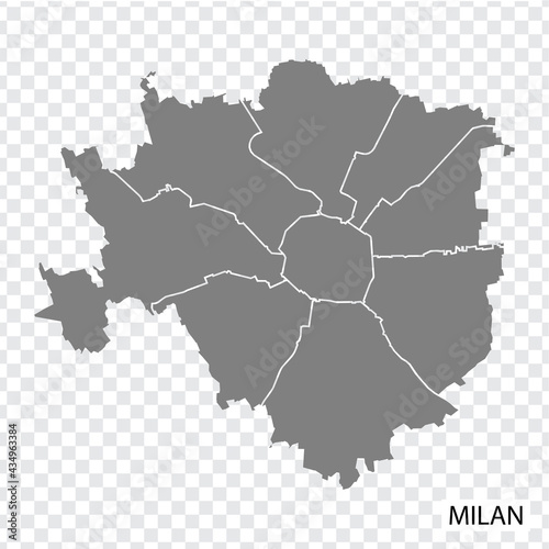 High Quality map of Milan is a city in Italy, with borders of the regions. Map of Milan for your web site design, app, UI. EPS10.