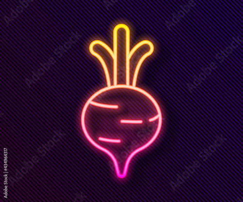 Glowing neon line Fresh beet with leaf icon isolated on black background. Natural Root. Vegetable Ingredient for food. Vector