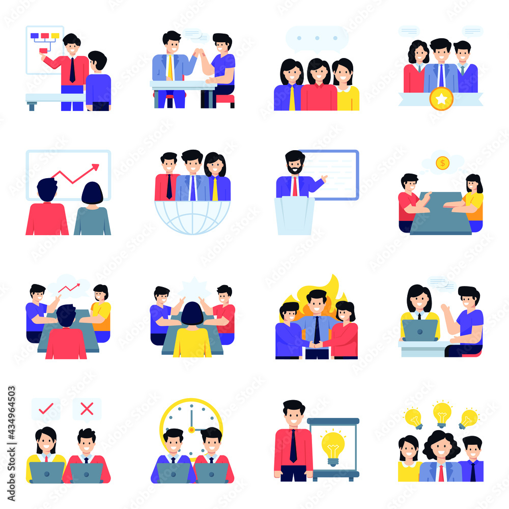 Flat Character Icons of Meetings 

