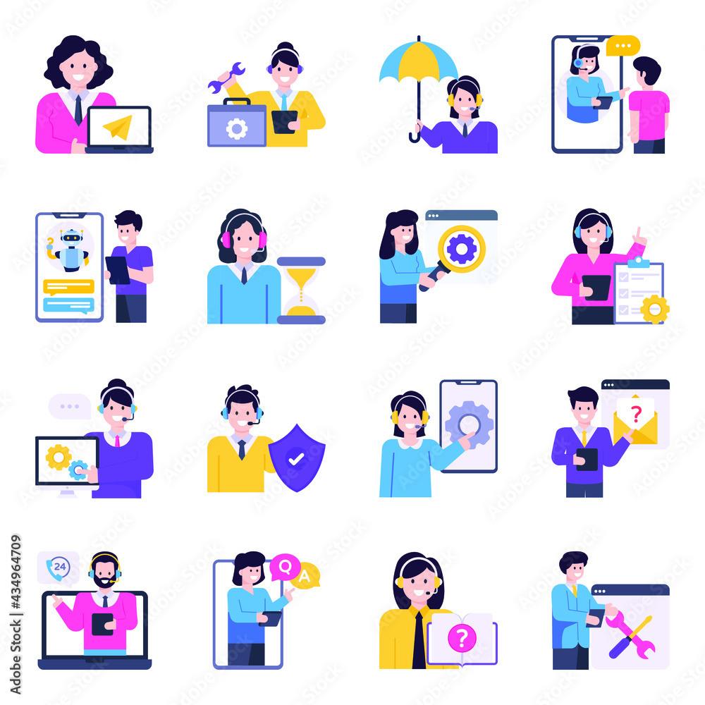 Flat Icons of Customer Agents Characters

