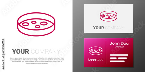 Logotype line Petri dish with bacteria icon isolated on white background. Logo design template element. Vector