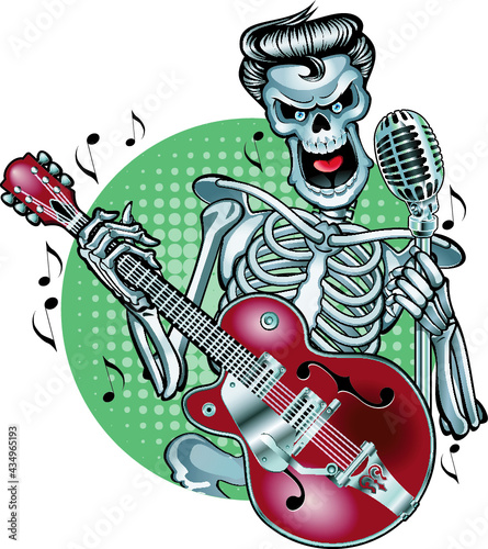rockabilly skeleton singing and playing guitar