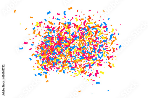 Colorful Explosion Of Confetti. Grainy Abstract Multicolored Texture Isolated On White Background. Flat Design Element. Vector Illustration, Eps 10.