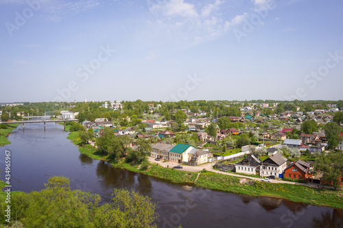 Tvertsa river in the cityscape. Torzhok, Tver region. Russia 