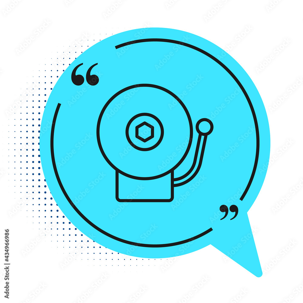 Black line Ringing alarm bell icon isolated on white background. Alarm symbol, service bell, handbell sign, notification symbol. Blue speech bubble symbol. Vector