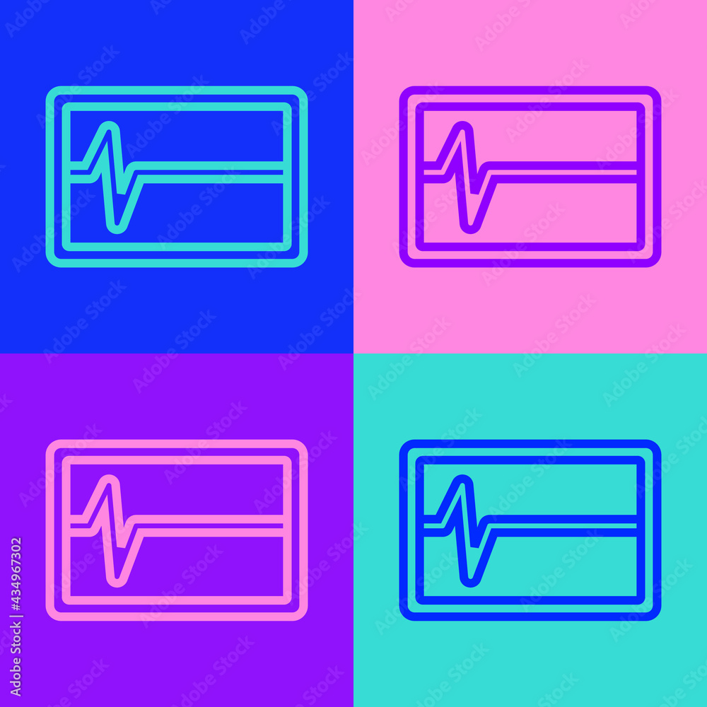 Pop art line Beat dead in monitor icon isolated on color background. ECG showing death. Vector Pop art line Beat dead in monitor icon isolated on color background. ECG showing death. Vector