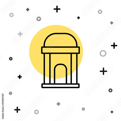 Black line Old crypt icon isolated on white background. Cemetery symbol. Ossuary or crypt for burial of deceased. Random dynamic shapes. Vector