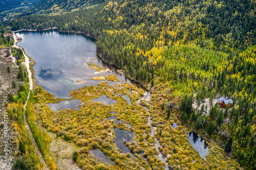 Aerial view of San Isabel National Forest during Autumn in Colorado photo