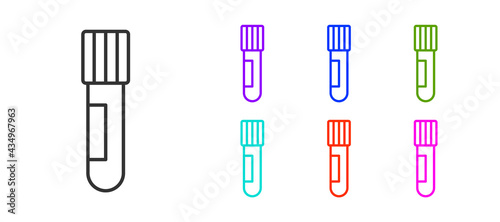 Black line Test tube and flask chemical laboratory test icon isolated on white background. Laboratory glassware sign. Set icons colorful. Vector