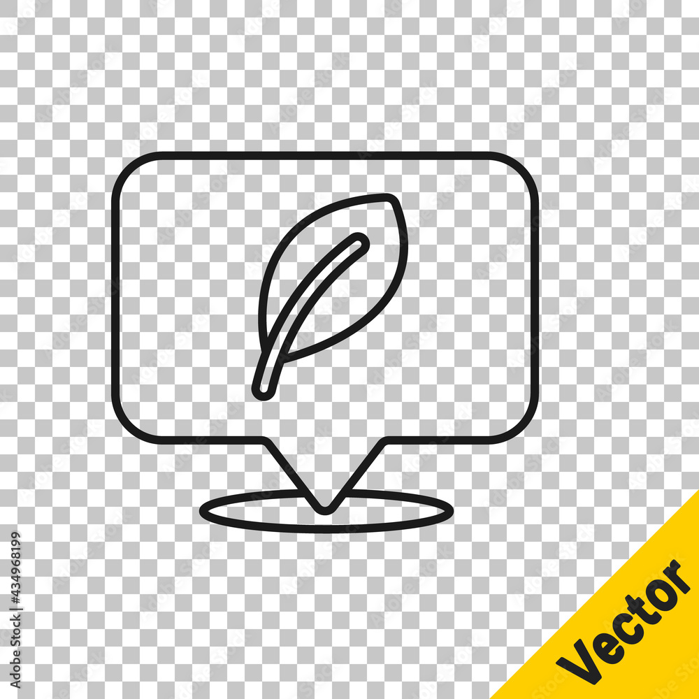 Black line Location with leaf icon isolated on transparent background. Eco energy concept. Alternative energy concept. Vector