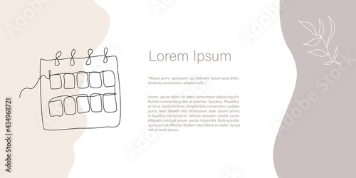 Abstract minimalistic Vector Template. Calendar, diary, planner. line art drawing with abstract shape. Template with copy space for invitation, cards, banner poster, Landing Page
