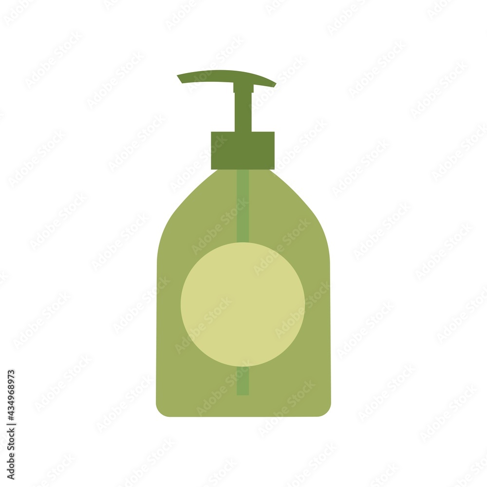 Liquid olive soap green bottle with pump mock up isolated on white background. Vector illustration