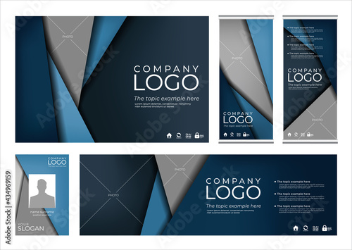 Deep blue background vector overlap layer. Corporate identity layout template design for company event. Use for report, marketing, advertising, brochure, modern style.