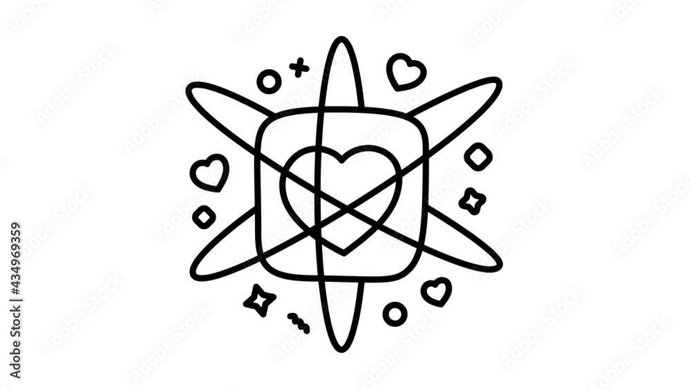 Atom with electrons in heart shape line icon animation Motion graphics 4k video motion illustration sign. Outline doodle style alpha channel Atom with electrons in heart shape line icon animation Motion graphics 4k video motion illustration sign. Outline doodle style alpha channel