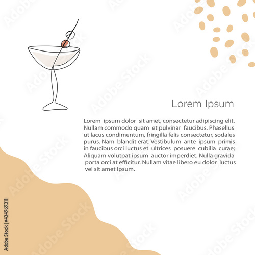 Party, reception and alcoholic drinks. Abstract minimalistic Vector Template. line art drawing, abstract shape. Template with copy space for text for  invitation, cards, banner or poster