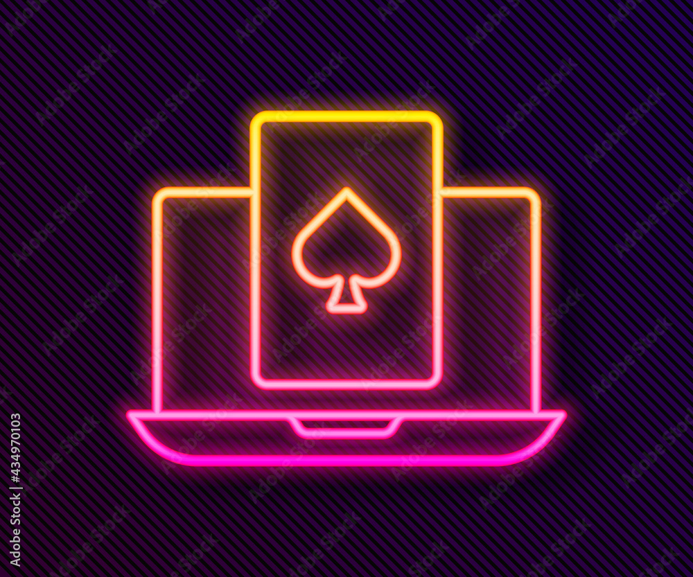 Glowing neon line Online poker table game icon isolated on black background. Online casino. Vector Glowing neon line Online poker table game icon isolated on black background. Online casino. Vector