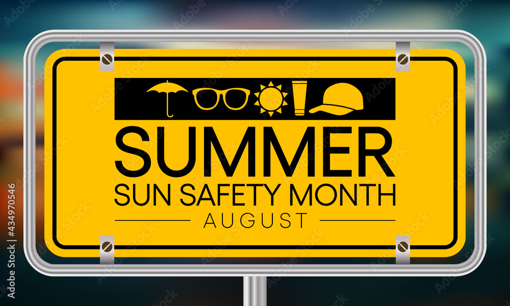 Obraz premium Summer sun safety month is observed every year in August, celebrated to aware about some of the damaging effects of ultraviolet (UV) exposure, and tips to help protect people during the summer months.