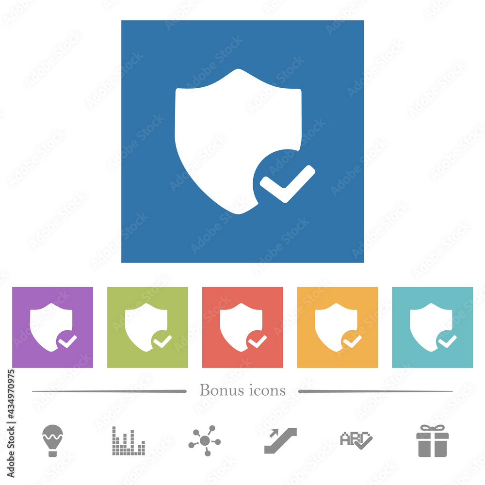 Protection ok flat white icons in square backgrounds Protection ok flat white icons in square backgrounds