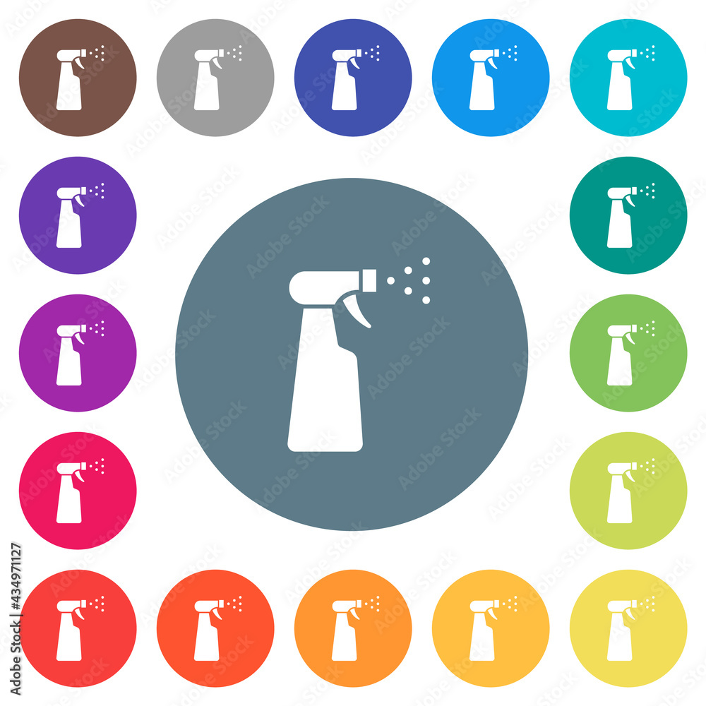 Spray bottle flat white icons on round color backgrounds Spray bottle flat white icons on round color backgrounds