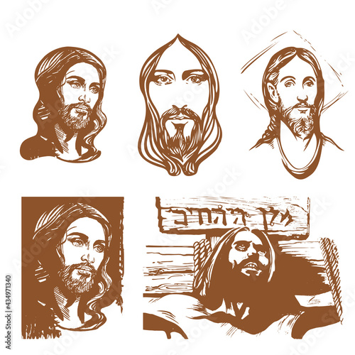 Jesus Christ, set of portraits. Vector