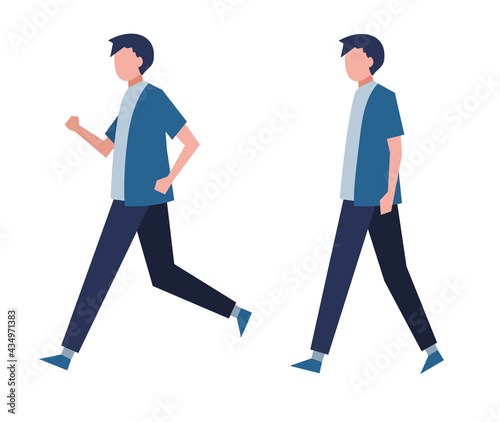 走る男性 歩く男性 人物 フラットイラスト セット
