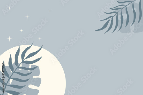 Tropical leaf plant pattern background. Blue colored illustration for design party invitation,  shop poster, summer tuorism flyer etc.
