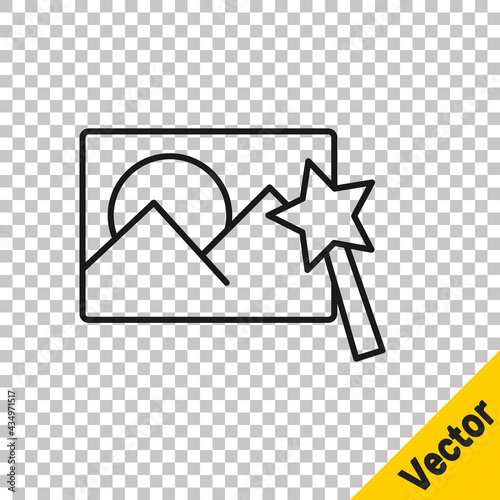 Black line Photo retouching icon isolated on transparent background. Photographer, photography, retouch icon. Vector