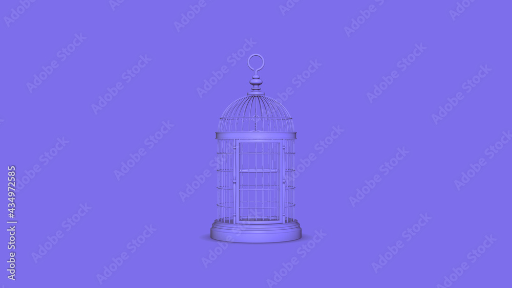Closed decorative bird cage. 3d render on purple background Closed decorative bird cage. 3d render on purple background