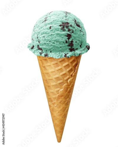 アイスクリーム チョコミント イラスト リアル コーン