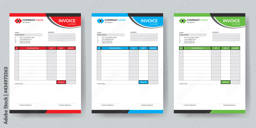 New Style Business Invoice Cash Memo Template Design Stock Vector