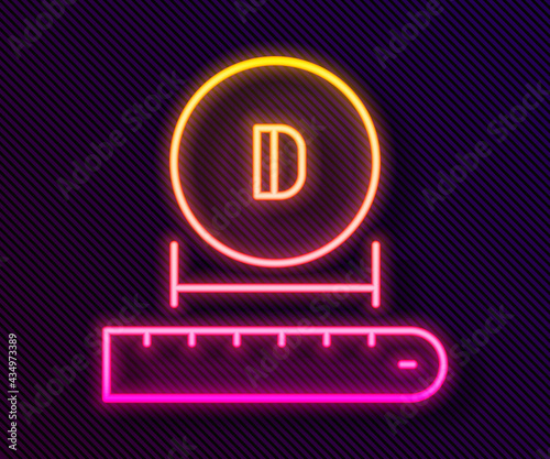 Glowing neon line Diameter icon isolated on black background. Vector