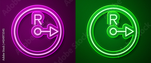 Glowing neon line Radius icon isolated on purple and green background. Vector