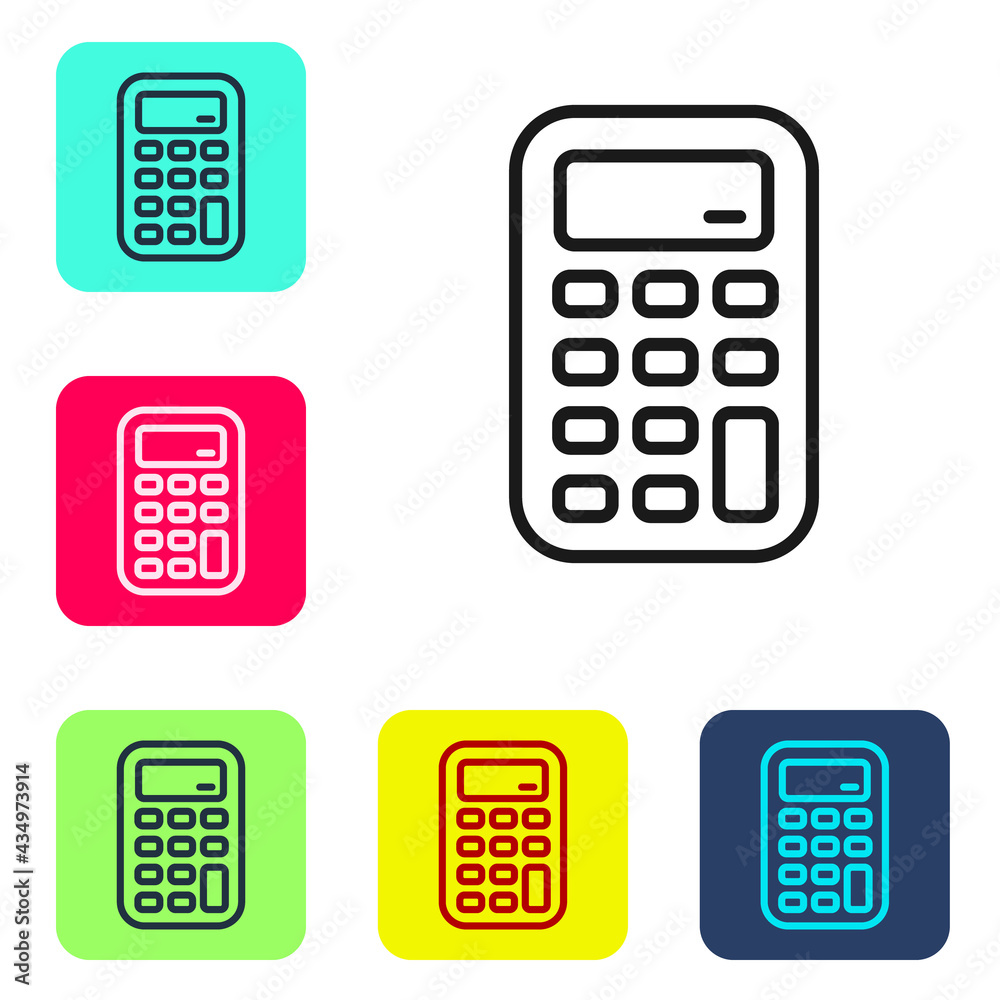 Black line Calculator icon isolated on white background. Accounting symbol. Business calculations mathematics education and finance. Set icons in color square buttons. Vector Black line Calculator icon isolated on white background. Accounting symbol. Business calculations mathematics education and finance. Set icons in color square buttons. Vector