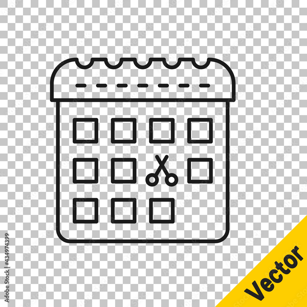 Black line Calendar with haircut day icon isolated on transparent background. Haircut appointment concept. Vector Black line Calendar with haircut day icon isolated on transparent background. Haircut appointment concept. Vector
