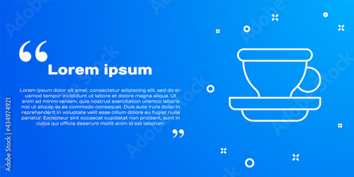 White line Coffee cup icon isolated on blue background. Tea cup. Hot drink coffee. Vector