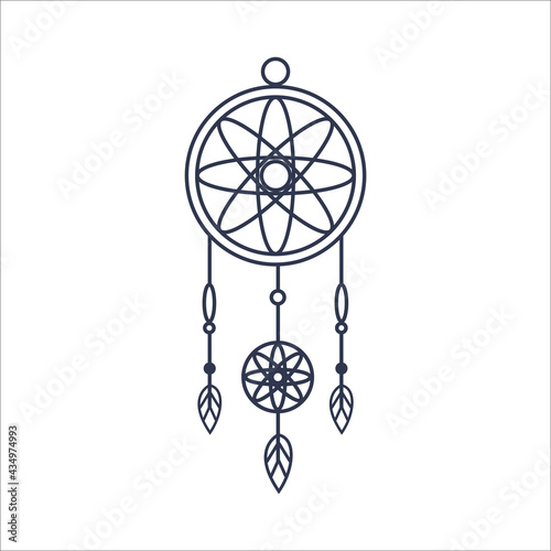Beautiful decorative dreamcatcher isolated on white background. Traditional Indian symbol. Vector illustration