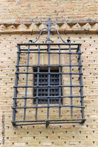 Detail of the metal grating on the window from the monastery of Santa Clara cloistered nunnery in the town of Carrion de los Condes, Palencia province, Spain