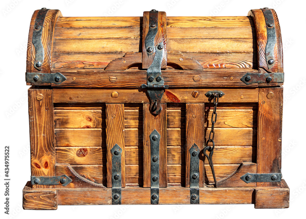 Pirate chest. Old wooden box with lock Stock Photo Adobe Stock