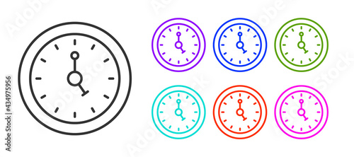 Black line Clock icon isolated on white background. Time symbol. Set icons colorful. Vector