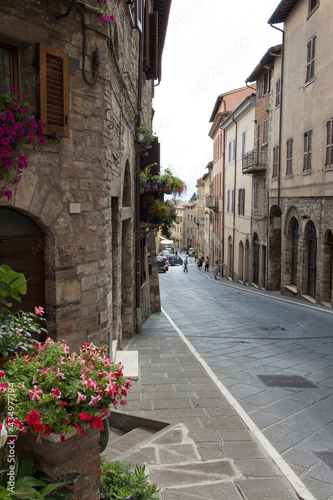 Todi - Narrow medieval street, historic center in Umbria, Central Italy
