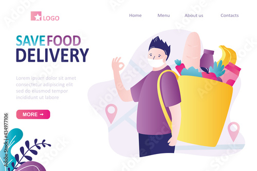 Courier delivers groceries to customers at home. Concept of safe delivery, self isolation