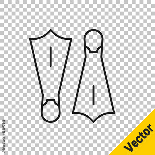 Black line Rubber flippers for swimming icon isolated on transparent background. Diving equipment. Extreme sport. Sport equipment. Vector